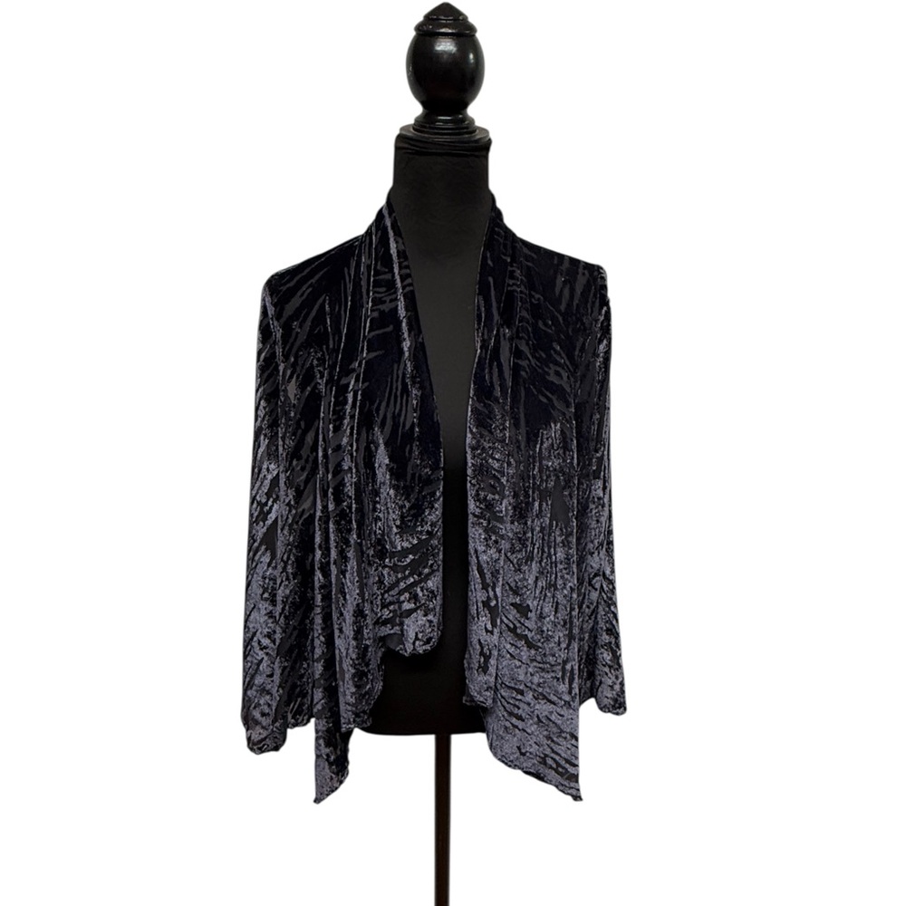 Ecote Women’s S Navy Blue Burnout Velvet Open Front Kimono Jacket Boho Festival